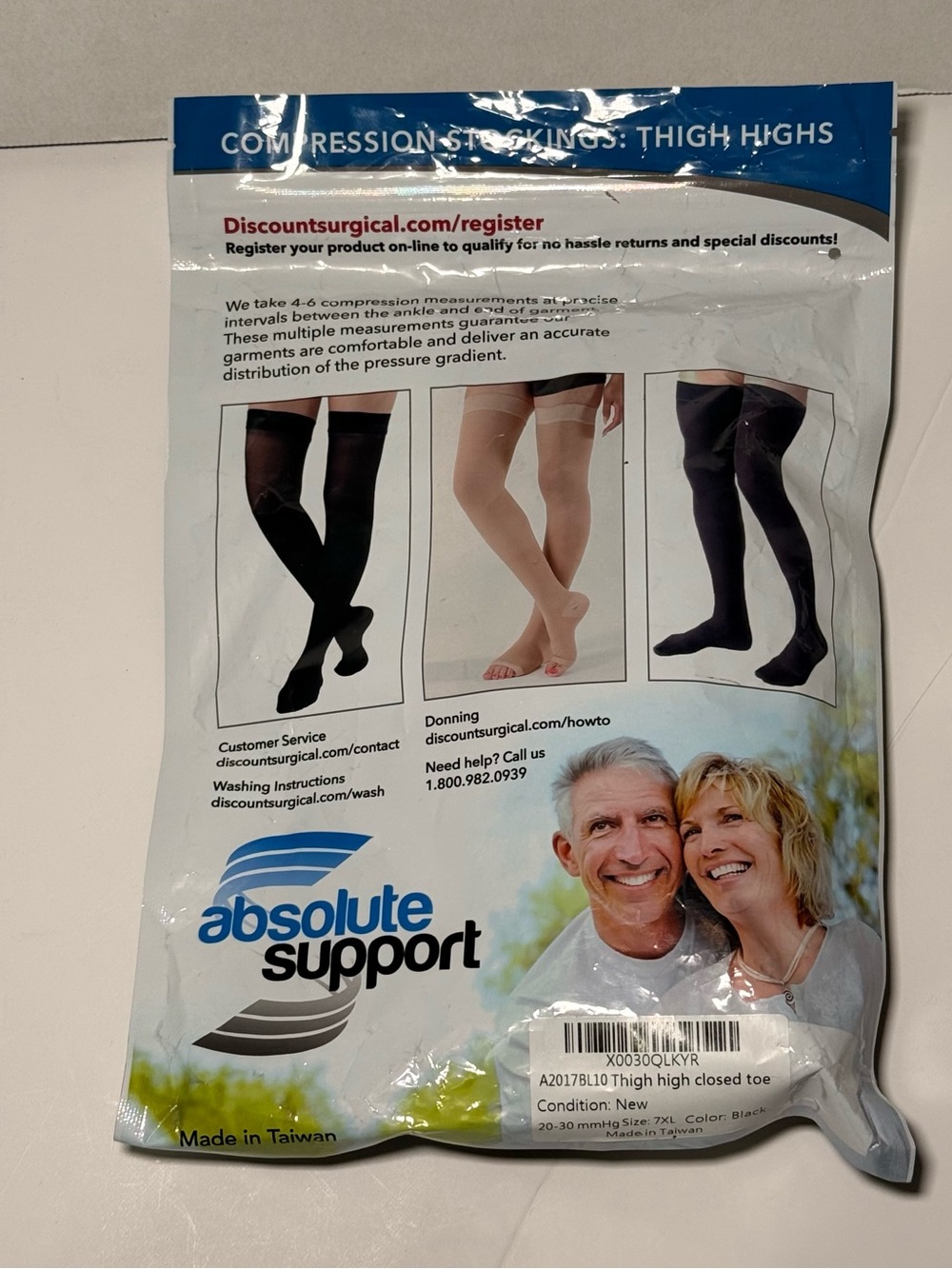 Absolute Support Compression Panty Hose Black Size 7XL 20-30 mmHg NEW!